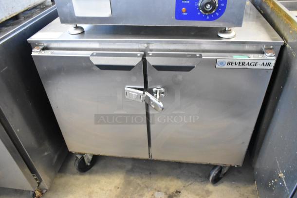 Beverage Air UCR34HC stainless steel undercounter cooler, 2 doors, on casters, 115V, excellent condition.