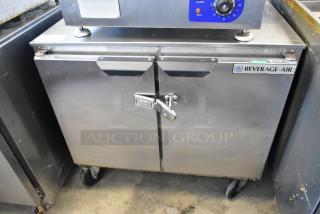 Beverage Air UCR34HC Stainless Steel Commercial 2 Door Undercounter Cooler on Commercial Casters. 115 Volts, 1 Phase. - Item #1209244