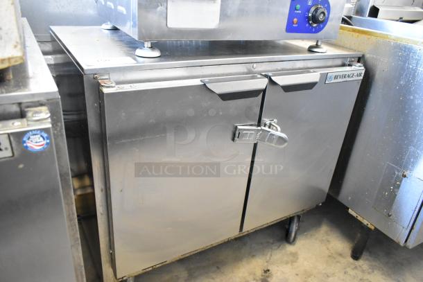 Beverage Air UCR34HC stainless steel commercial undercounter cooler, 2-door, on casters, 115V, 1 phase, used condition.