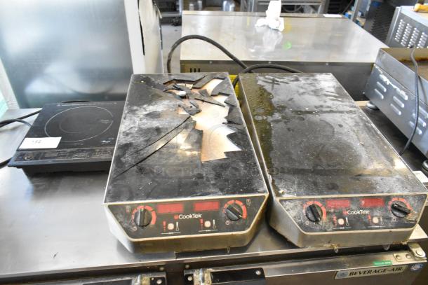 3 induction ranges: 2019 Secura 8100MC, 2 CookTek MC2502F. Visible damage on CookTek units. 200-240V, 1 Phase.