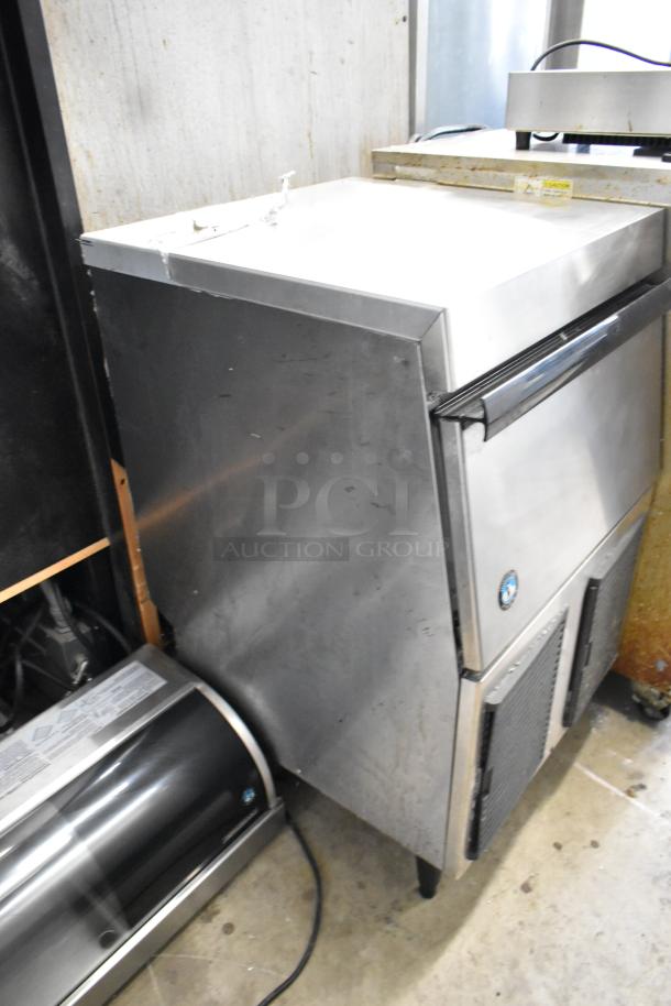 Hoshizaki F-330BAJ stainless steel ice machine, commercial self-contained, 115 volts, 1 phase, visible wear, functional unit.