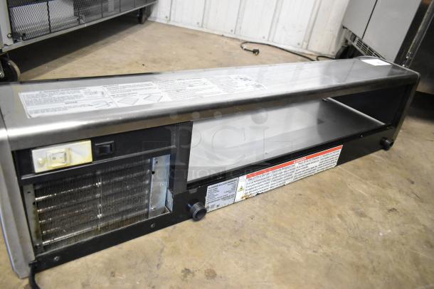 Hoshizaki HNC-120BA-R-SLH stainless steel sushi display case, 115V, 1 phase, with labels and switch visible.
