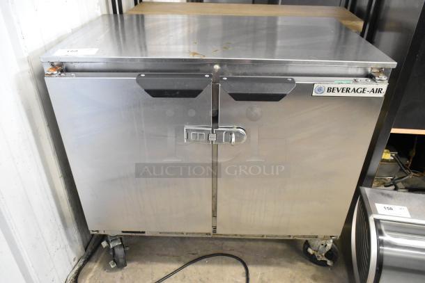 Beverage Air UCR34HC stainless steel 2-door undercounter cooler on commercial casters, 115V, 1 phase, minor surface wear.