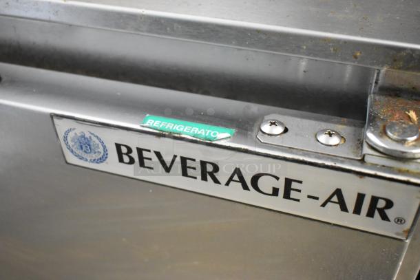 Beverage Air UCR34HC stainless steel 2-door undercounter cooler with "Refrigerator" label, commercial casters, 115V, 1 phase.