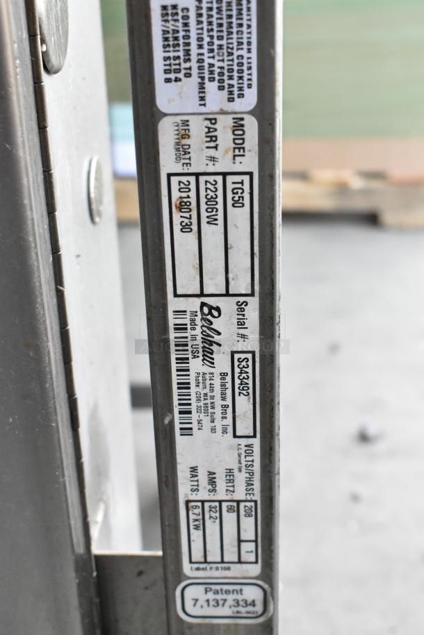 Belshaw TG50 Thermoglazing Station, stainless steel, commercial casters, 208 volts, model TG50, serial S343492.