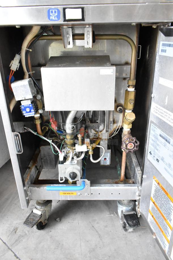 2019 Pitco Frialator SRTG rethermalizer, stainless steel, natural gas, 55,000 BTU, on commercial casters, partially open view.