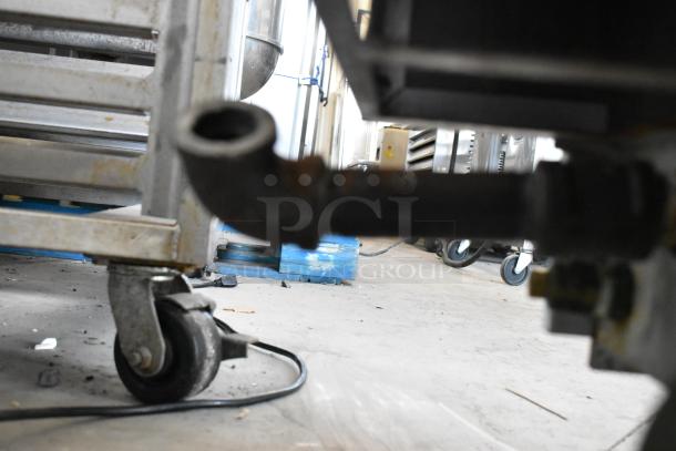 2019 Pitco Frialator SRTG rethermalizer, stainless steel, natural gas, 55,000 BTU, on commercial casters, shown underside view.