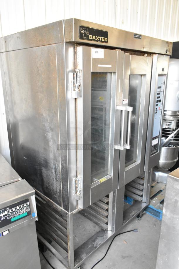 Baxter stainless steel commercial rotating rack oven with double pan rack and commercial casters, natural gas powered.