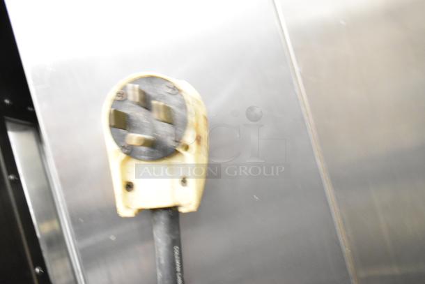 Baxter RP100 Stainless Steel Electric Roll-In Rack Proofer, 208/240V, shown with power cord and plug detail.