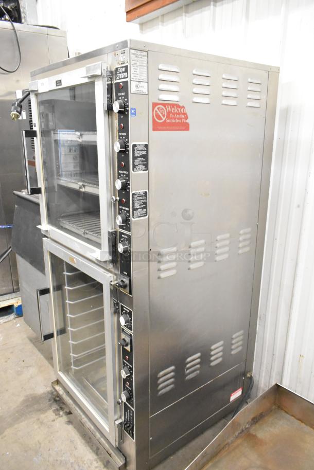 Super Systems OP-3 stainless steel commercial oven proofer with casters, 120/208V, 3-phase. Features control knobs and labels.