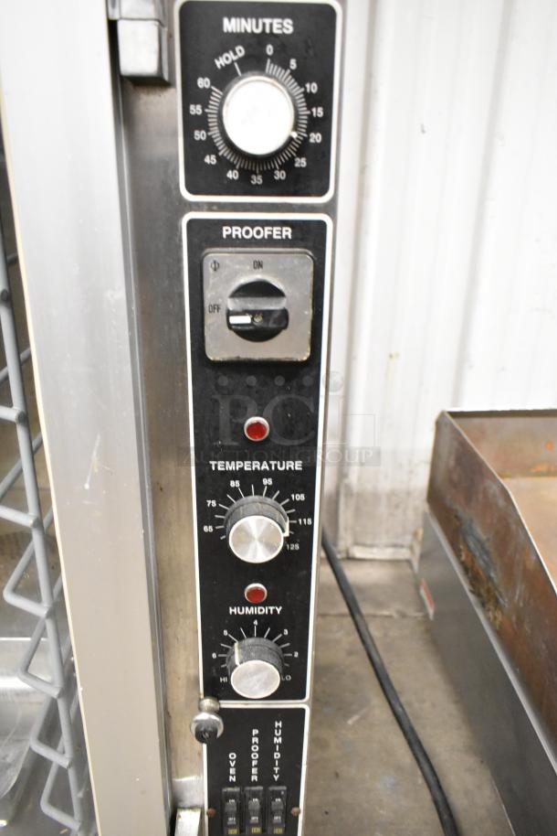 Super Systems OP-3 commercial electric oven proofer, stainless steel, 120/208V, 3-phase, control panel with dials for minutes, temperature, and humidity.