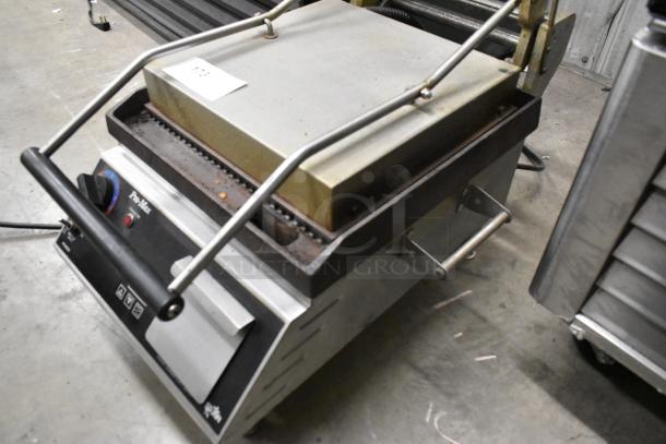 Star Pro-Max CG14IT stainless steel panini press, commercial countertop, 120V, 1 phase, visible labels, used condition.