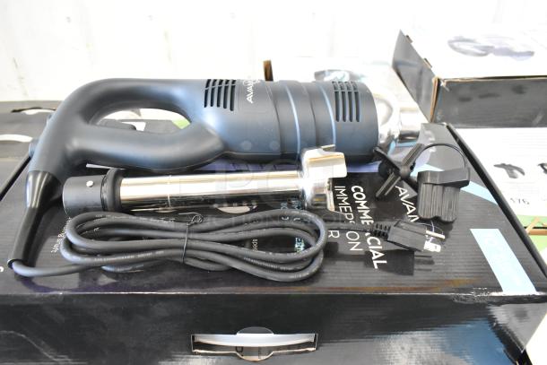 "Brand new AvaMix 928IBMD10 10-inch immersion blender, medium-duty, variable speed, 3/4 hp, 120 volts, 1 phase."