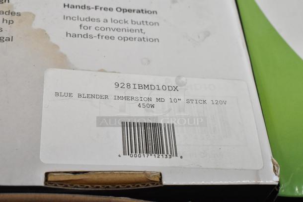 AvaMix 928IBMD10 10" Immersion Blender box label, 120V, 450W. Scratch and dent condition noted.