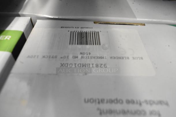 2 AvaMix 928IBMD10 immersion blenders, 10" medium-duty, 3/4 hp, 120V. New, labeled "scratch and dent," barcode visible.