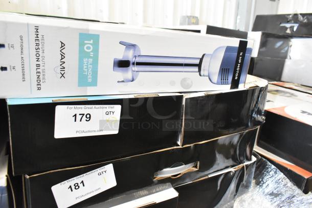 2 AvaMix 928IBMD10 10" immersion blenders, new, variable speed, 3/4 hp, 120V, scratch and dent. Auction lot 179, Qty 2.