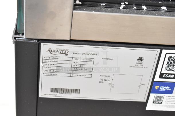 Brand new Avantco 193BCD48B 48" bakery display case, curved glass, black, 115V, 1 phase, scratch and dent condition.