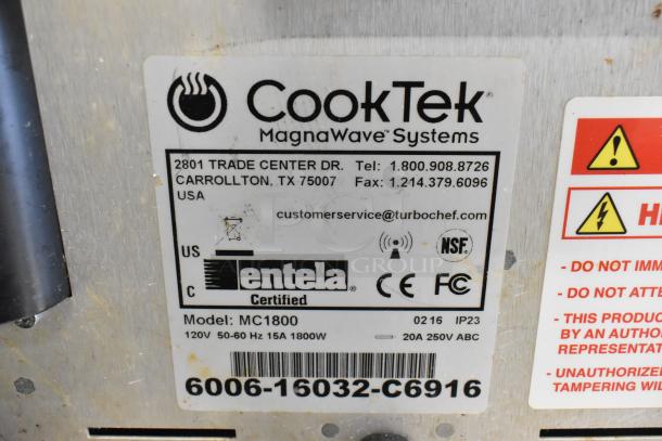 2016 CookTek MC1800 Induction Range, stainless steel, single burner, 120V, model and safety labels shown.