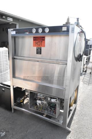 Douglas SD-20-IREL stainless steel commercial pot and pan washer, 480V, 3-phase, visible gauge and warning label.