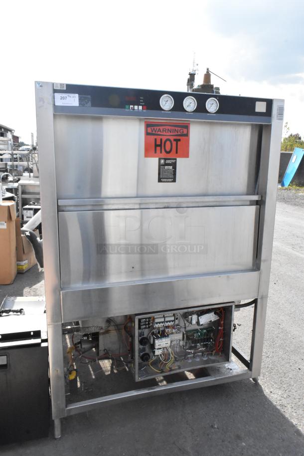Douglas SD-20-IREL stainless steel commercial pot and pan washer, 480V, 3 phase, with warning label and visible control panel.