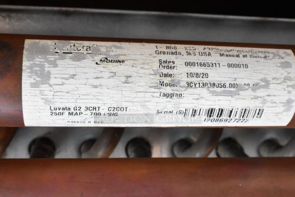 Brand new Luvata G2 3CRT-C2COT evaporator coil, model 3CY1303B056, with visible serial number.