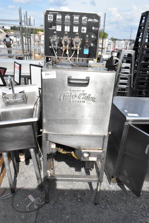 Auto-Chlor AC stainless steel front load dishwasher, commercial model, 115 volts, 1 phase, visible control panel.