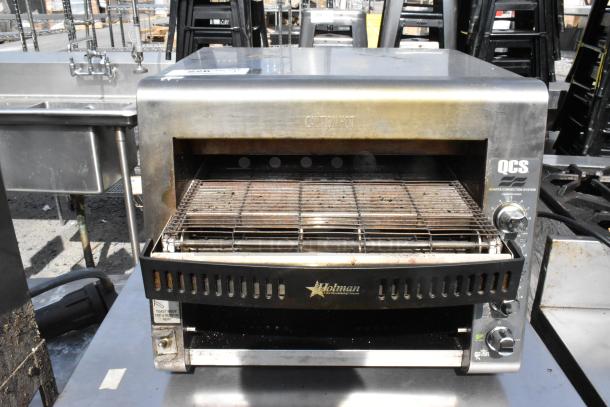 Star Holman QCS-3-145BHC stainless steel commercial conveyor toaster oven, used, 208V, 1 phase, visible controls and branding.