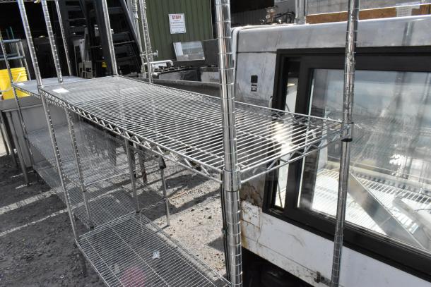 Chrome finish 3 tier wire shelving unit, in good condition. Not dismantled for shipping. Buyer must arrange dismantling and freight.