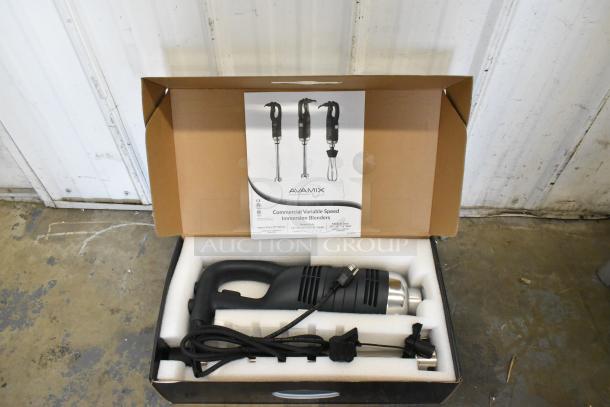 Brand new AvaMix 928IBHD18 18" heavy-duty variable speed immersion blender in box, 1 1/4 hp, 120 volts, scratch and dent condition.