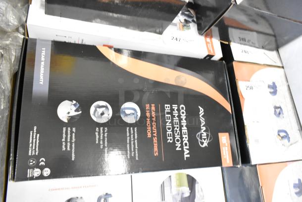 "Brand new AvaMix 928IBHD18 18\" Heavy-Duty Immersion Blender in box. 1 1/4 hp, 120 Volts, variable speed, 1-year warranty."