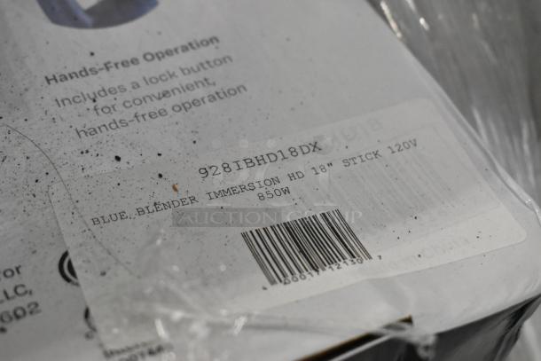 Alt text: AvaMix 928IBHD18 immersion blender label, showing model and specs. New, scratch and dent, 18-inch, 1 1/4 hp, 120V.