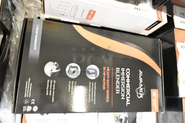 AvaMix 928IBHD18 heavy-duty 18" immersion blender in box, new scratch and dent, 1 1/4 hp, 120V, 1-phase, 1-year warranty.