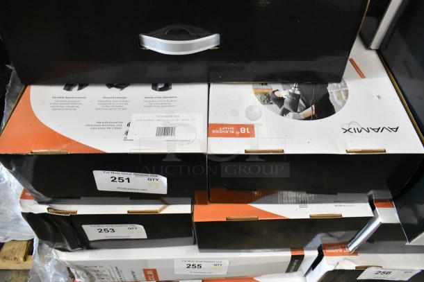 2 New AvaMix 928IBHD18 Immersion Blenders, 18" Heavy-Duty, 1 1/4 hp, Scratch and Dent, 120V, Auction Tags Visible.