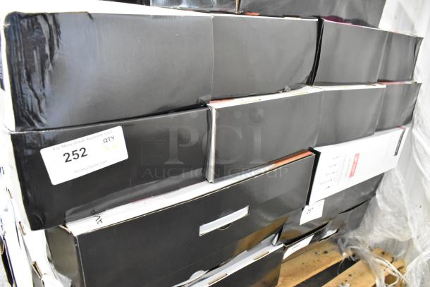 Stack of black boxes with AvaMix 928IBHD18 immersion blenders, brand new condition, 1 1/4 hp, 120 volts. Bids x4 marked.