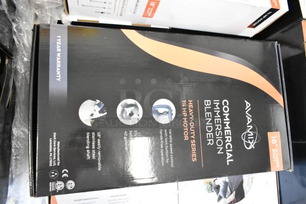 Brand new AvaMix 928IBHD18 18" heavy-duty immersion blender with variable speed, 1 1/4 hp motor, 120V. Includes 1-year warranty.
