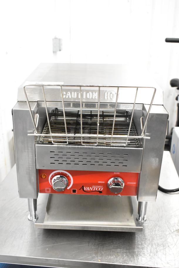 Brand new Avantco 184T140 conveyor toaster, stainless steel, 10" wide, 3" opening, 300 slices/hour, 120V, 1 phase, scratch and dent.