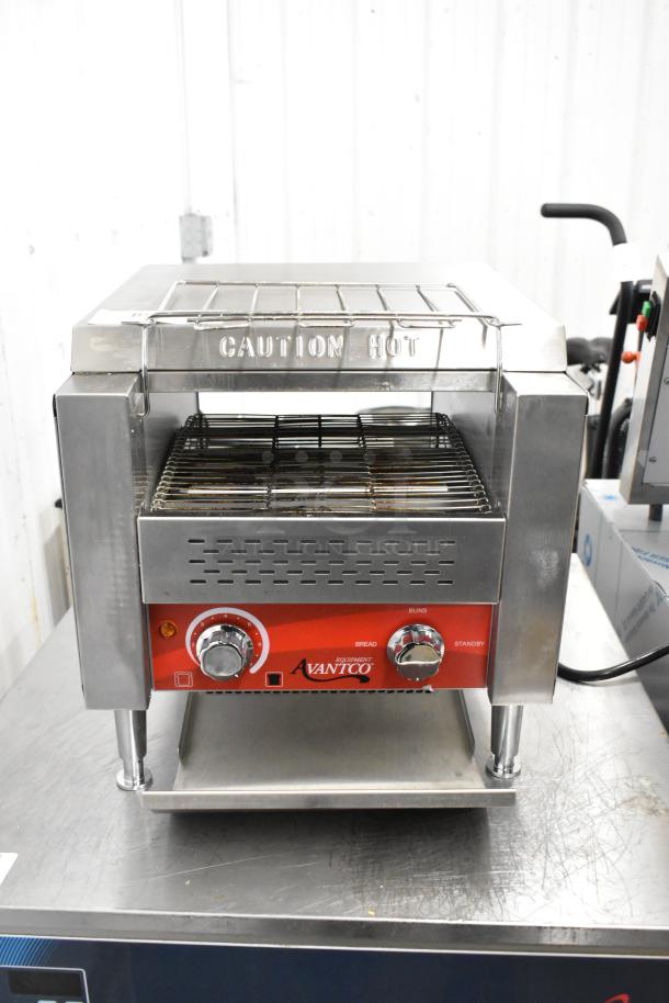 Brand new Avantco 184T140 stainless steel conveyor toaster. 10" wide, 3" opening, 300 slices/hour, 120V, 1 phase.