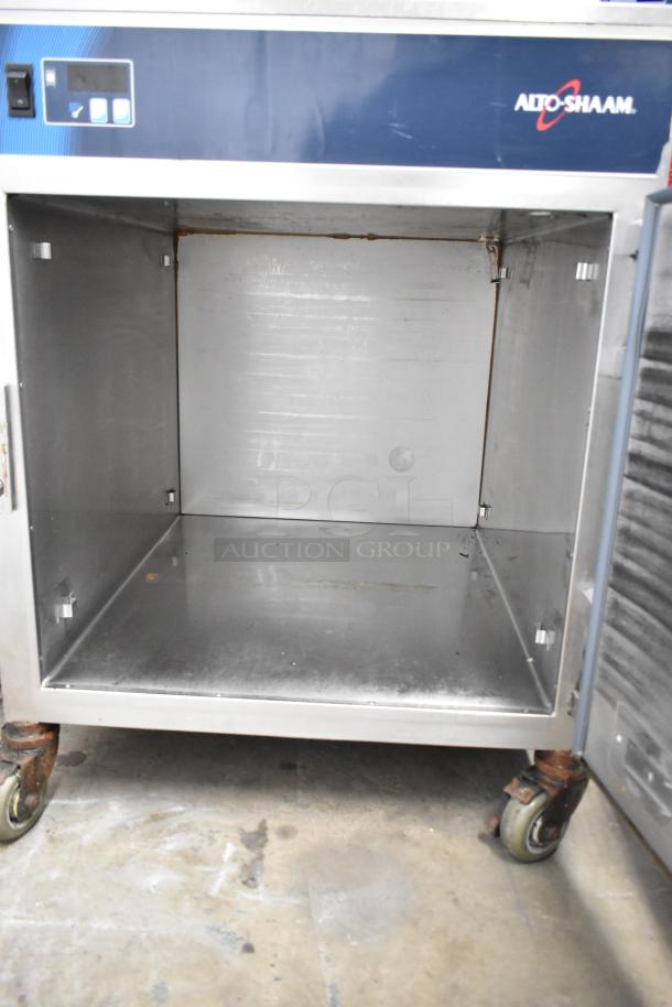 Alto Shaam 750-S stainless steel heated holding cabinet on casters, 120V, 1 phase. Interior clean, controls visible, in used condition.
