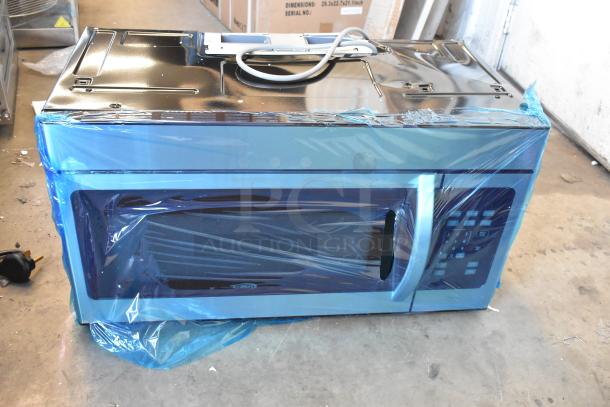 BRAND NEW KoolMore KM-MOT-1SS stainless steel over-the-range microwave, 1.6 cu. ft., with protective blue wrapping.