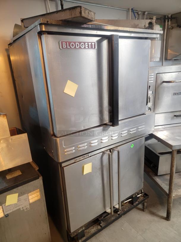 Blodgett Zephaire double-stack convection oven, stainless steel, propane gas, visible brand logo, used condition, commercial kitchen setup.