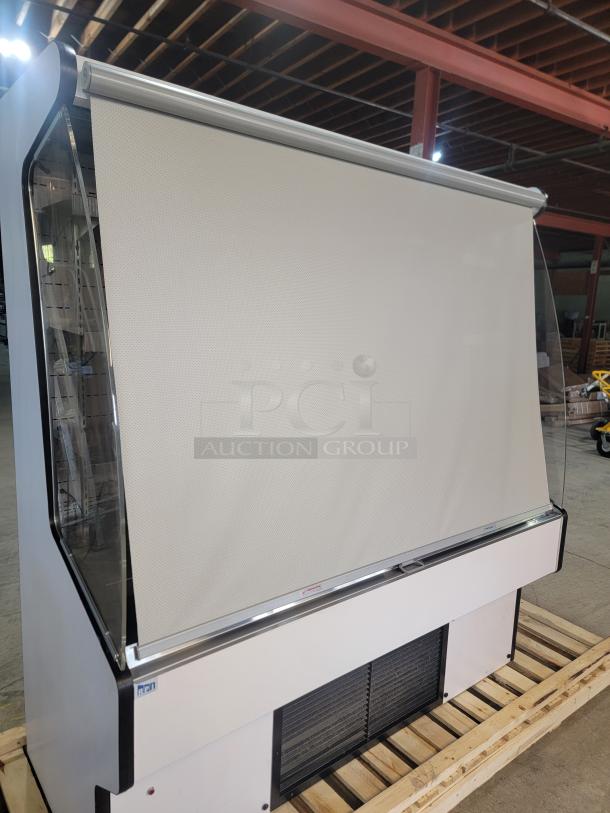 RPI Air Screen Merchandiser, model SCRFC7278R, with LED lighting and roll-down night shield. Ideal for chilled displays.