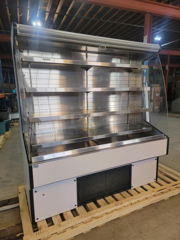 RPI Air Screen Merchandiser model SCRFC7278R with LED lighting and roll-down shield, ideal for chilled display items.