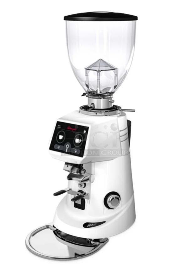 Fiorenzato F64 Evo espresso grinder; sleek design, digital display, large hopper, commercial-grade, excellent condition.