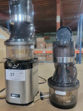 Kuvings CS600 commercial cold press juicer, stainless steel, excellent condition, dual feeding chutes, ideal for juice bars.