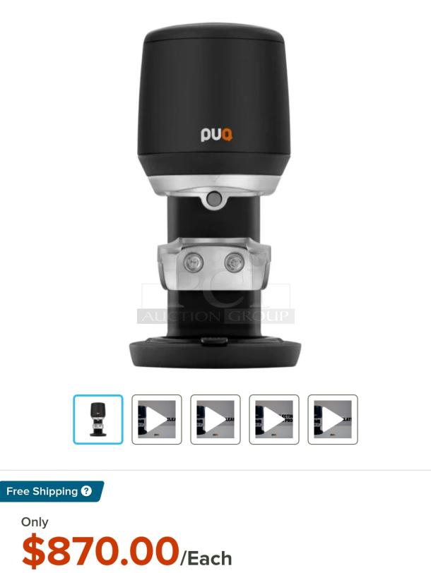 PUQpress mini Gen 5 automatic coffee tamper, model 7-000-0400-1, shown in sleek black, offers consistent tamping.