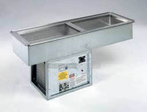 Atlas Metal Slim Line Cold Food Drop-In Refrigerated Deep Well, model WCMDCL-3, stainless steel, dual compartments, excellent condition.