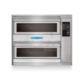 TurboChef 9500-14-DL Double Batch high-speed convection oven, stainless steel, dual compartments, touchscreen controls.