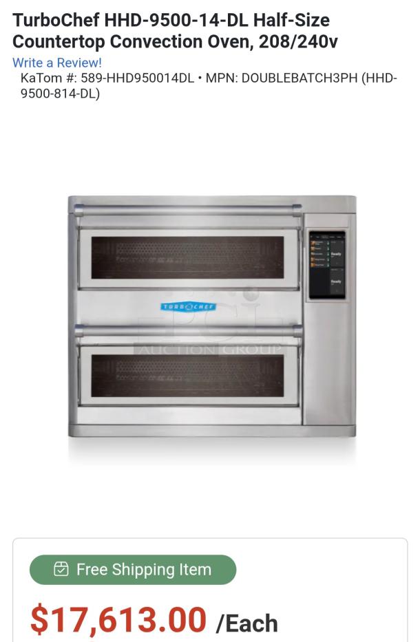 TurboChef HHS 9500-14-DL Double Batch high-speed convection oven, commercial-grade, countertop model, new, $17,613.