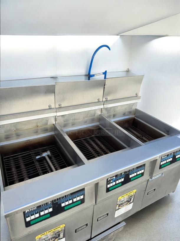 Pitco SSH75 Triple-Bank Gas Fryer, natural gas, 115V ignition, excellent condition, fully tested, stainless steel finish.