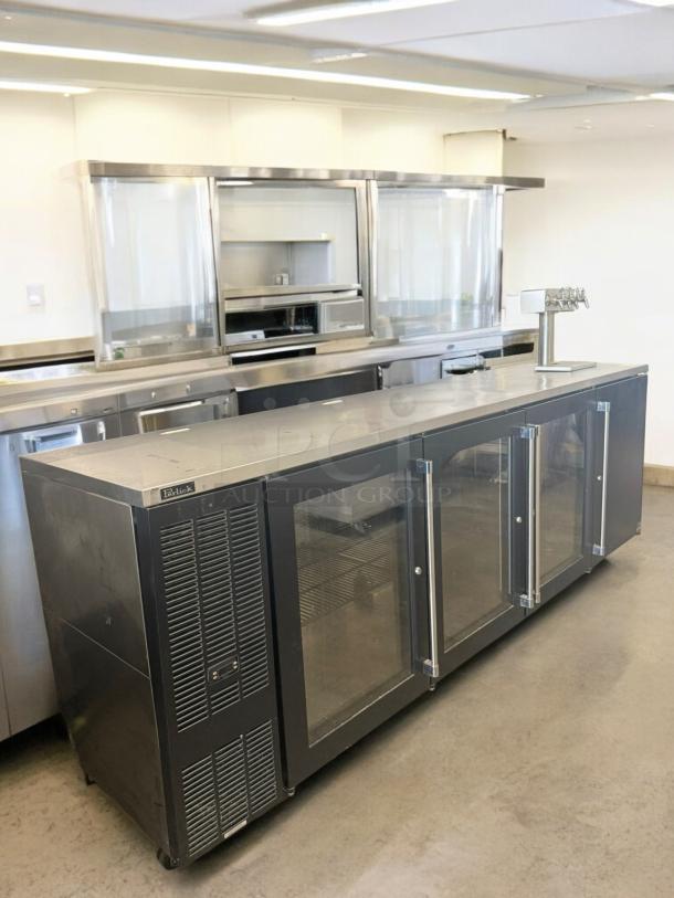 Beverage-Air Back Bar Cooler, 4-door glass front, draft beer tower, excellent condition, fully tested, 115V.